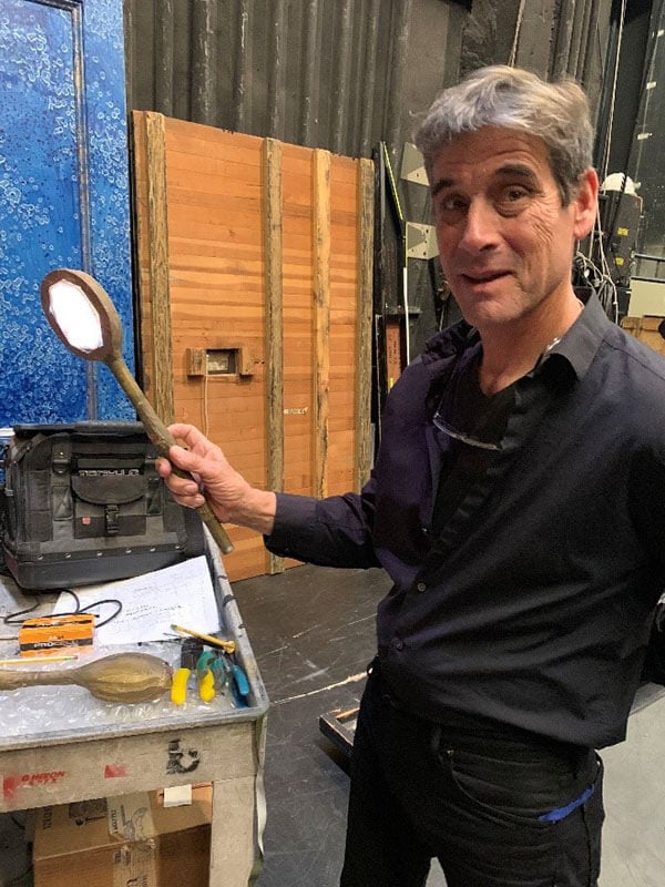Geoff Heron with one of the pyro spoons created by our Electrics Department.