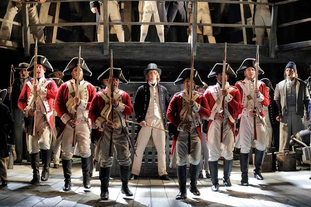 Officers, soldiers and sailors contrast in Christopher&rsquo;s stunning costume design.