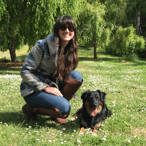 Megan McDonald, Marketing & Special Events Manager with San Francisco Opera Guild, and her doggie,&nbsp;Levon.