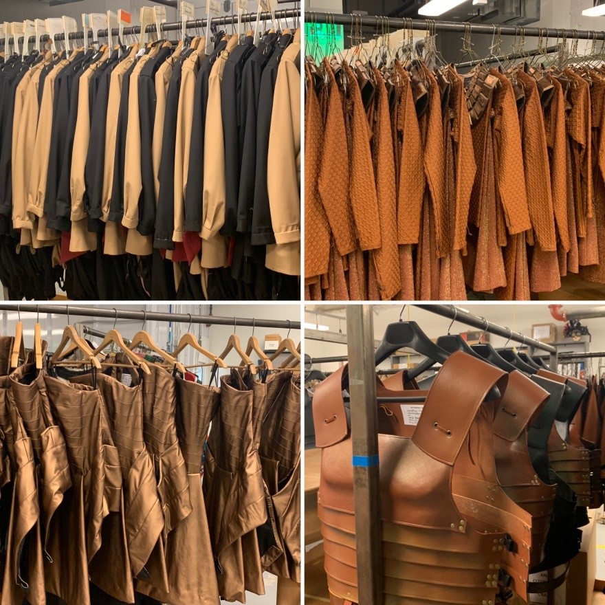    Costume racks for Antony and Cleopatra waiting to be transferred to the Opera stage. 