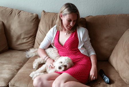 Kristen Jones,&nbsp;Director of Audience Engagement, and her tail-wagging Loki.