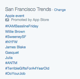 Twitter Screenshot of San Francisco Sweeney Todd trends.