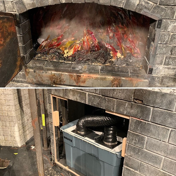 The steam vapor effect that feeds both the oven and the chocolate pot. In between the two hoses on the lower image, you can see a silver switch that can alternate between both sources.