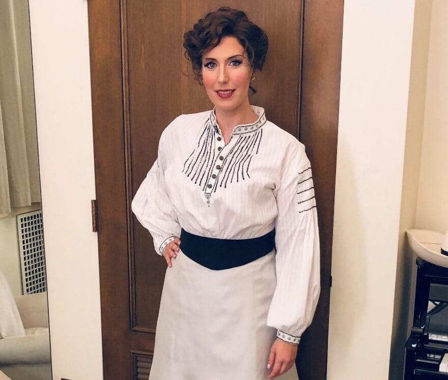 Ellie in her Act I costume for Arabella on opening night. (Photo: Jenna Wolf / Lenny&rsquo;s Studio)
