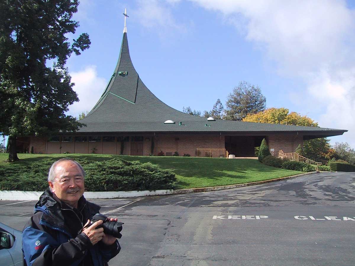 Architect Takane Eshima (Shinji Eshima&rsquo;s father) at a church he designed near Rohnert Park.