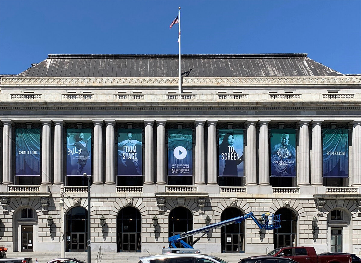 New banners on the front of the Opera House