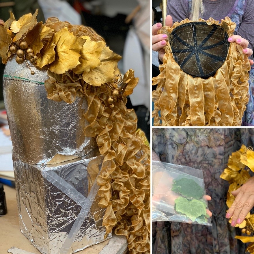 Gold leaf, berries, and vines.