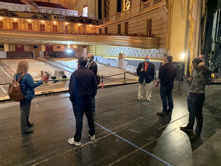 Members of our UCSF team&mdash;Dr. S&acirc;nziana Roman, Dr Robert Harrison, and Dr. George Rutherford&mdash;onstage with Erik and the Opera&rsquo;s President, Keith Geeslin back in October (note the absence of seats in the auditorium!).&nbsp;