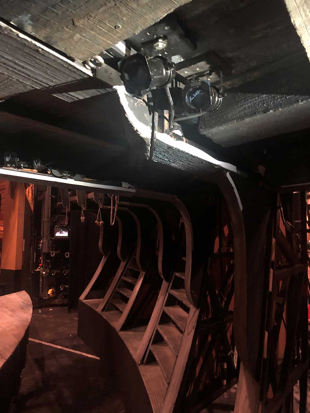 A light fixture hidden away within the set.