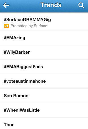 Screenshot Trends #SurfaceGRAMMYGig #EMAzing #WilyBarber #EMABiggestFans #voteaustinmahone San Ramon #WhenIWasLittle Thor