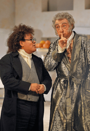 (Above: Javier Camarena as Almaviva and Alessandro Corbelli as Dr. Bartolo.&nbsp;Photo by Cory Weaver.)