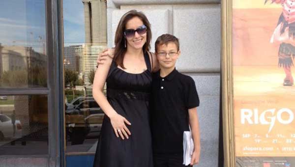 Connor Rapier with his mom, Tiffany, outside the War Memorial Opera House.