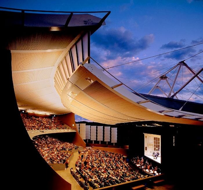 The sweeping partially open-air theater at Santa Fe &copy; Robert Reck.
