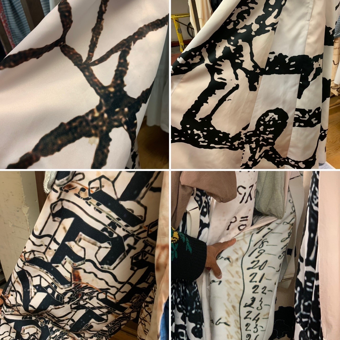 Costumes incorporating a variety of imagery and text from the infrastructure of slavery